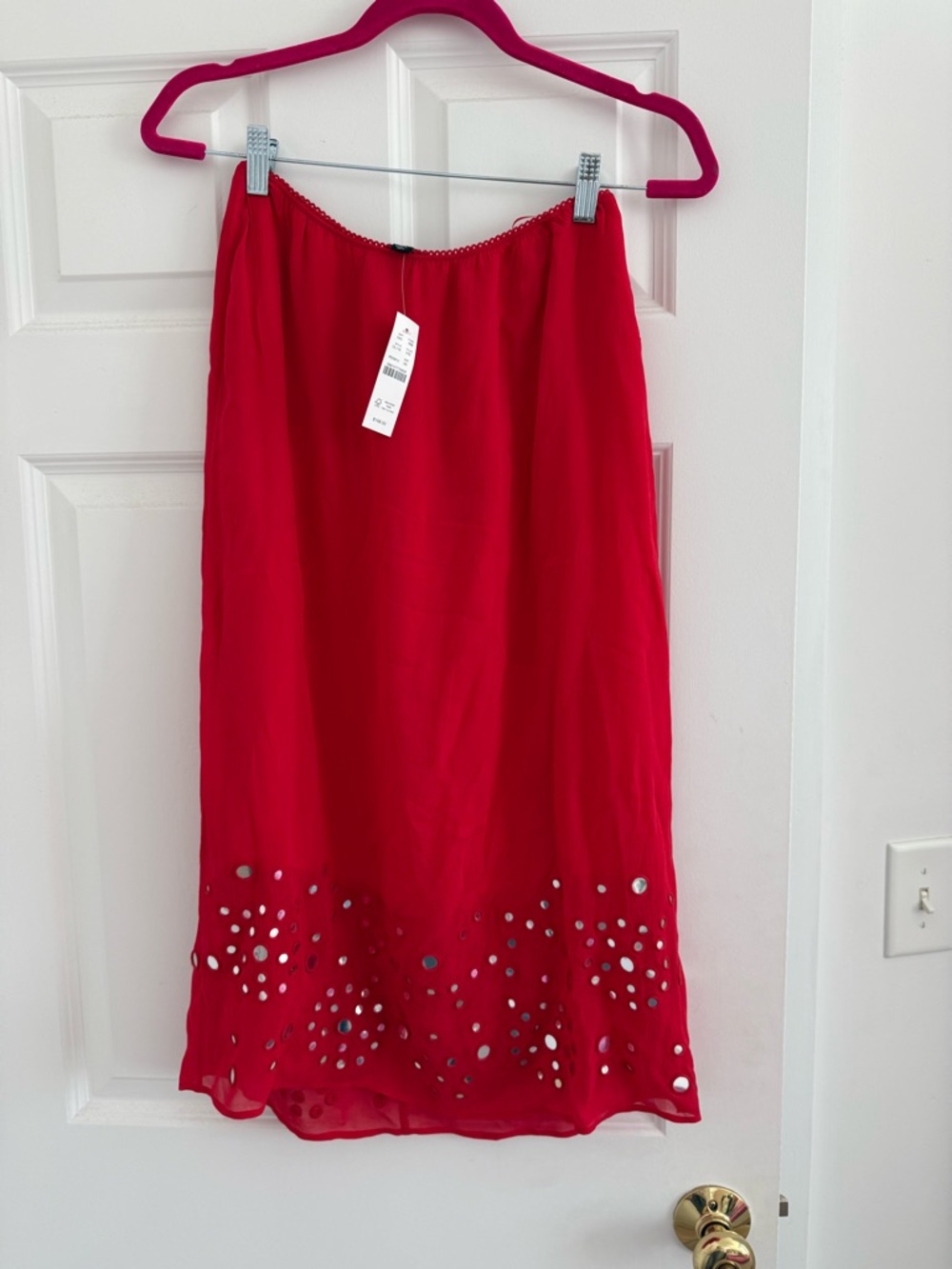 NWT J. Crew Red Midi Skirt with Mirror Embellishments